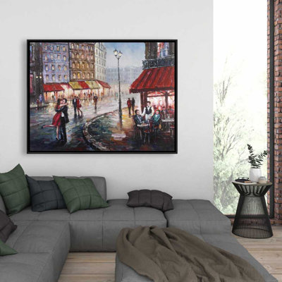 Couple Kissing in the Street - Scenic Red Framed Canvas Decor
