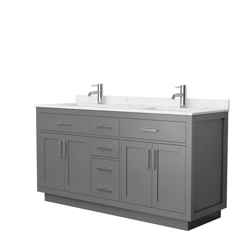 Beckett TK 66'' W Double Vanity, Dark Gray, Brushed Nickel, White Cultured Marble