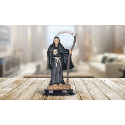 5"H Black Santa Muerte Holding Scythe Figurine
