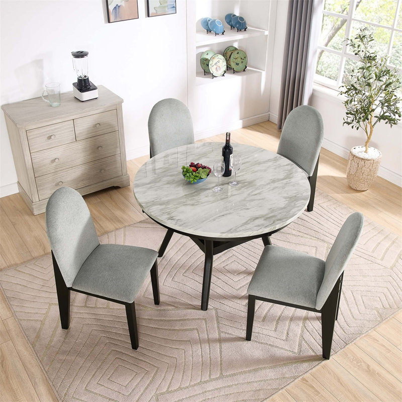Ensemble de table et de chaises 5 pièces, table ronde avec 4 chaises rembourrées