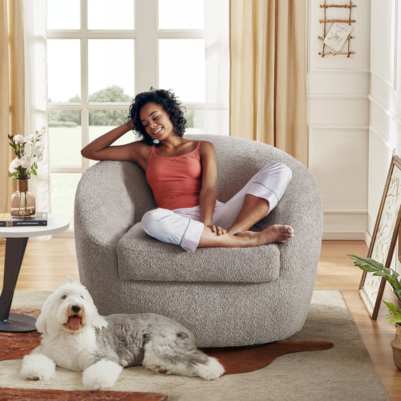 Fauteuil demi-tonneau pivotant de 35,03 po Trentino, Velours gris