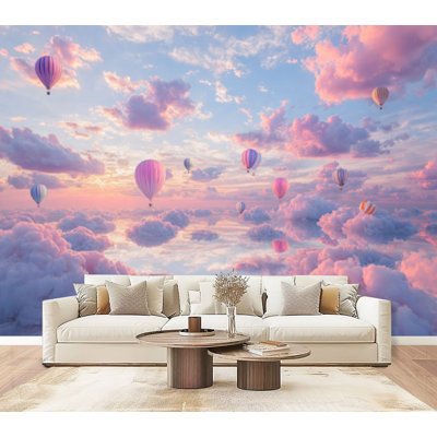 Peel and Stick Wallpaper Whimsical Cloud Garden Inverted Sky Nursery Decor Poster Nursery Wall Murals 69"H x 96"W Removable PVC Wall Paper Self-Adhesive Wall Decor for Bedroom Living Room Home Office