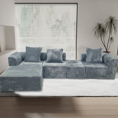 Compression modulaire convertible à 4 sièges de style américain, gris avec siège mi-ferme, 100% nouvelle mousse, US, couvertures en velours côtelé standard 100 par brossé, peau et rétrécissement doux