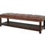 Banc de 60 po avec repose-pieds en cuir, chambre à coucher et salon, brun foncé avec pattes, rangement pour chaussures long, revêtement