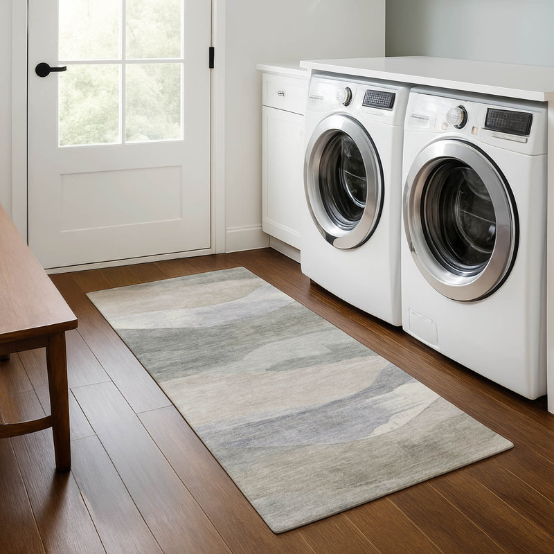 Tapis lavable à la machine de qualité supérieure Pinkston Waves, Tapis de couloir 2 pi 3 po x 7 pi 6 po