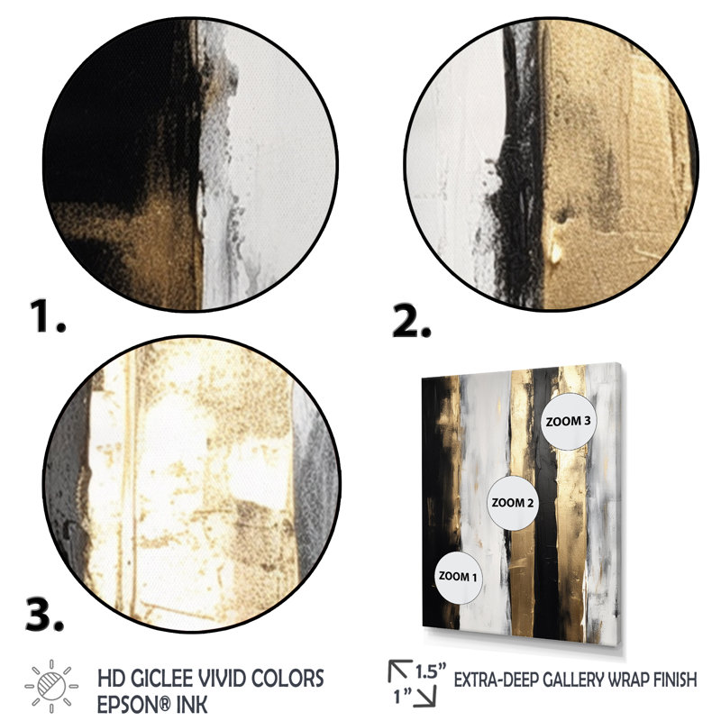 Minimal Joy en noir et or, art abstrait sur toile, ensemble d'art mural, H 32 po x l 48 po x P 1 po