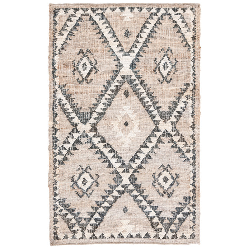 Mabrey Southwestern Handmade Flatweave Jute Area Rug in Gray/Black, Rectangle 3' x 5'