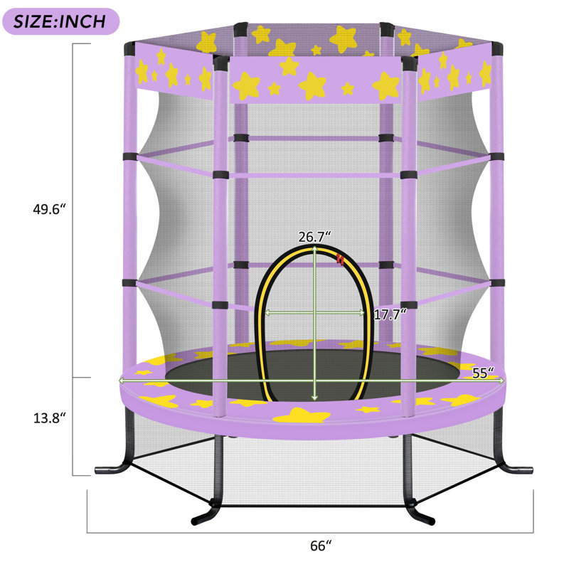 Trampoline pour enfants de 55 pouces avec filet de sécurité, Mauve