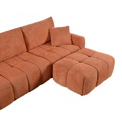 110" Modular Sectional Sofa, L Shape with Extra-large Seat, Pull-line Design, Movable Ottoman, High Density Foam, Free Combination, Sturdy Metal&Wood Frame, Boucle Fabric