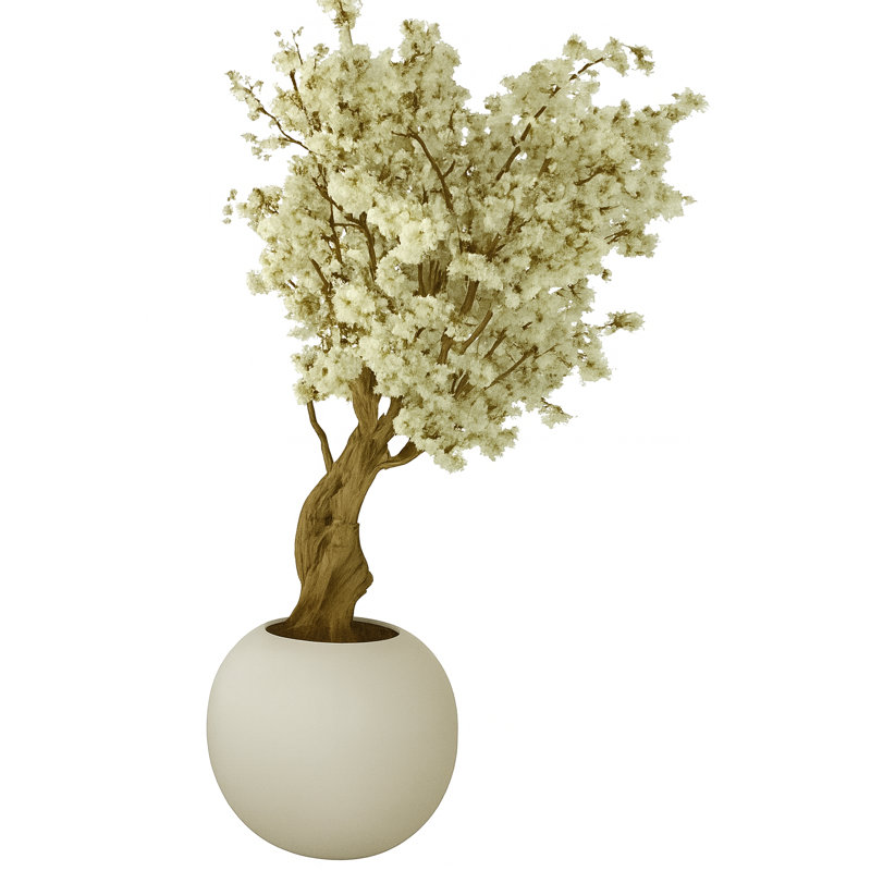 Pot à fleurs en forme de cerisier blanc dans un globe beige mat 30 po
