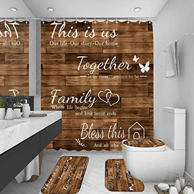 Ensemble de rideau de douche 4Pcs Family, Brun