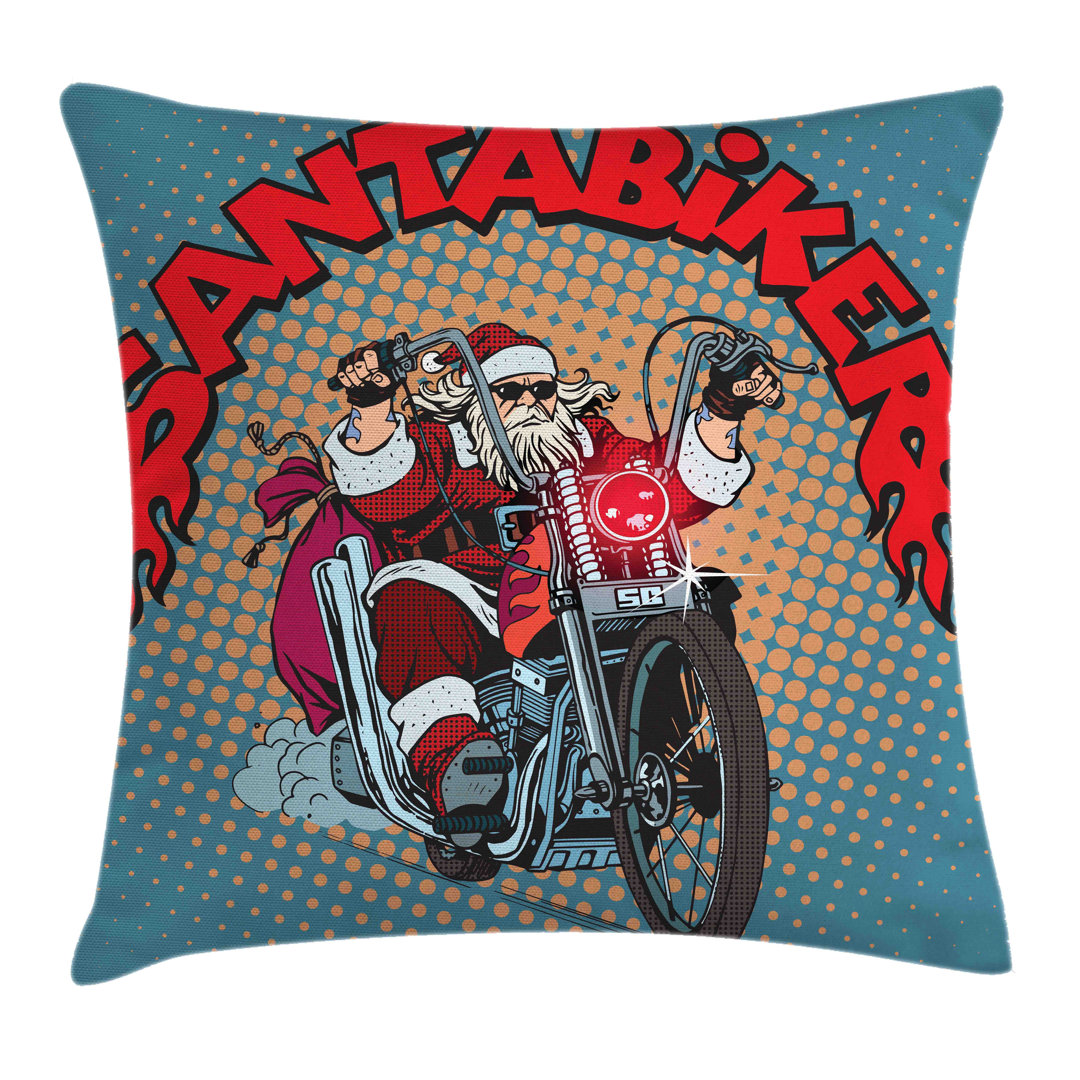 Kissenbezug, Pop-Art Retro Radfahrer Sankt, Weihnachtsmann, Mehrfarbig