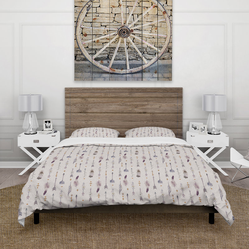 Ensemble de housse de couette Bohème mauve avec fleurs blanches III, Housse de couette pour grand lit et 2 taies décor