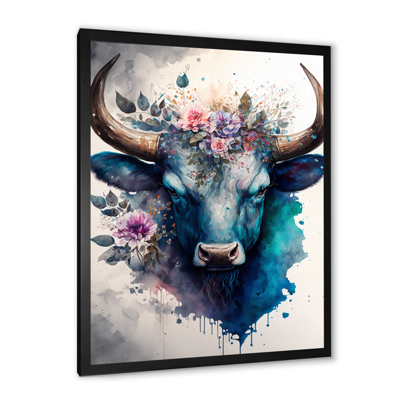 Art mural sur toile, "Taureau mignon" I - animaux, H 20 po x l 12 po x P 1 po, Impression noire sur toile encadrée