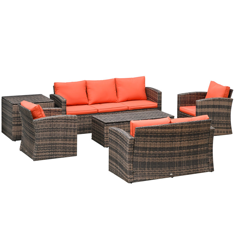 Wicker 7 - Person Garden Lounge Set with Cushions