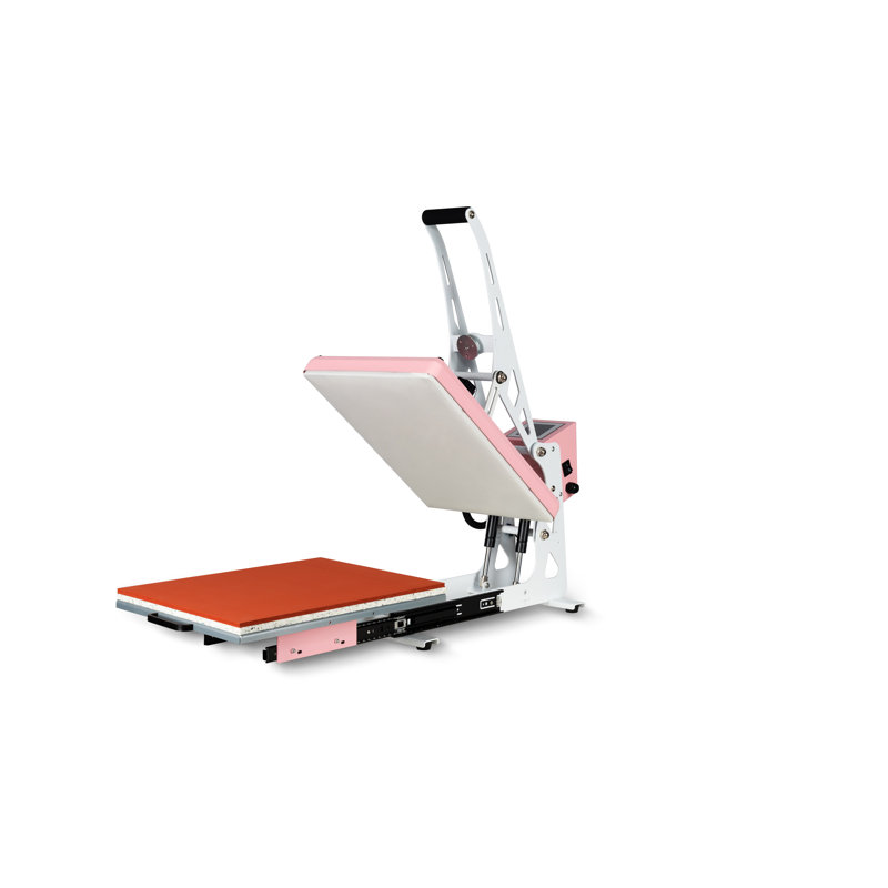 Stylish Pink & White 18 Semi-Auto Heat Press Machine with Auto Open & Slide-Out Base