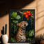 Reproduction d'art encadré noir rétro léopard de la jungle et hibiscus-1243041013