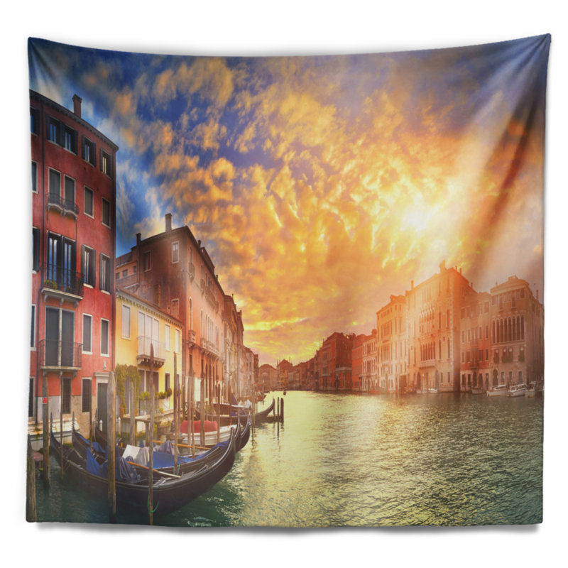 Tapisserie cityscape majestic coucher de soleil par-dessus venice, H 78 po x l 92 po