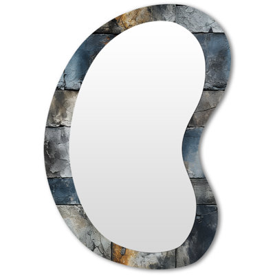 Errapel Industrial Concrete Wall Illusion - Brick Asymmetrical Decorative Mirror, Grey Irregular Shape Wall Mirror, Printed Metal Art