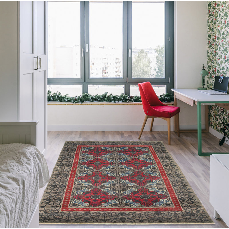 Tapis décoratif en laine noué à la main de conception unique 5 pi 1 po x 8 pi 1 po Cassiany New Age Lahore