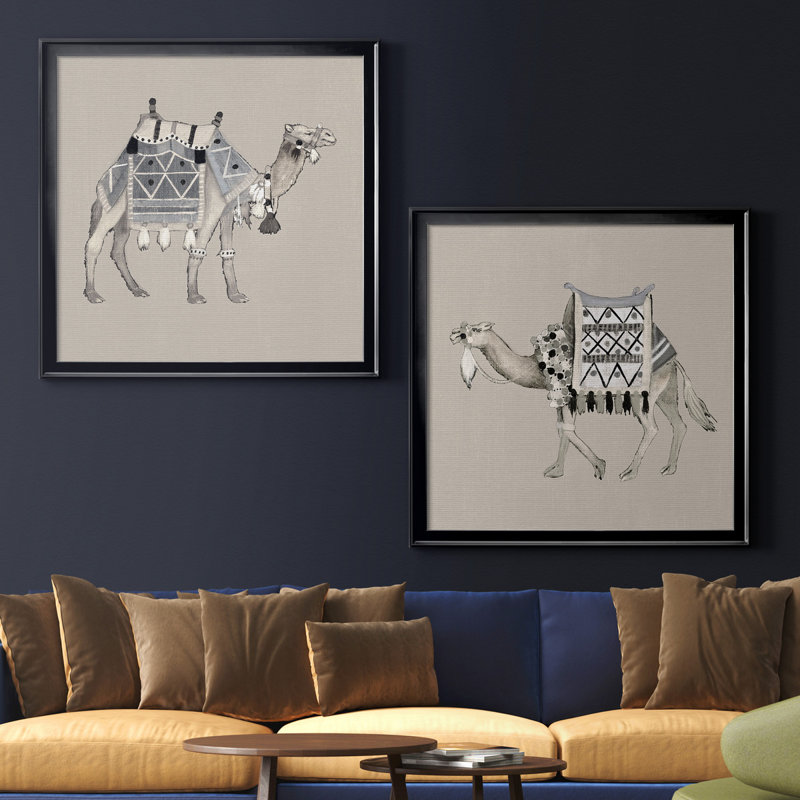 Exotic Camel I - ensemble de 2 reproductions d'art encadrées, H 26,5 po x l 53 po x P 1,5 po, Toile avec cadre noir