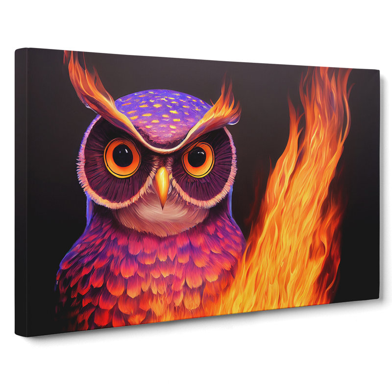Flaming Owl - Wrapped Canvas, 35cm H x 50cm W x 3cm D