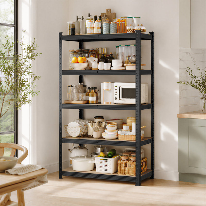 180cm 4 Shelf Shelving Unit, 180cm H x 90cm W x 60cm D, Black/Brown