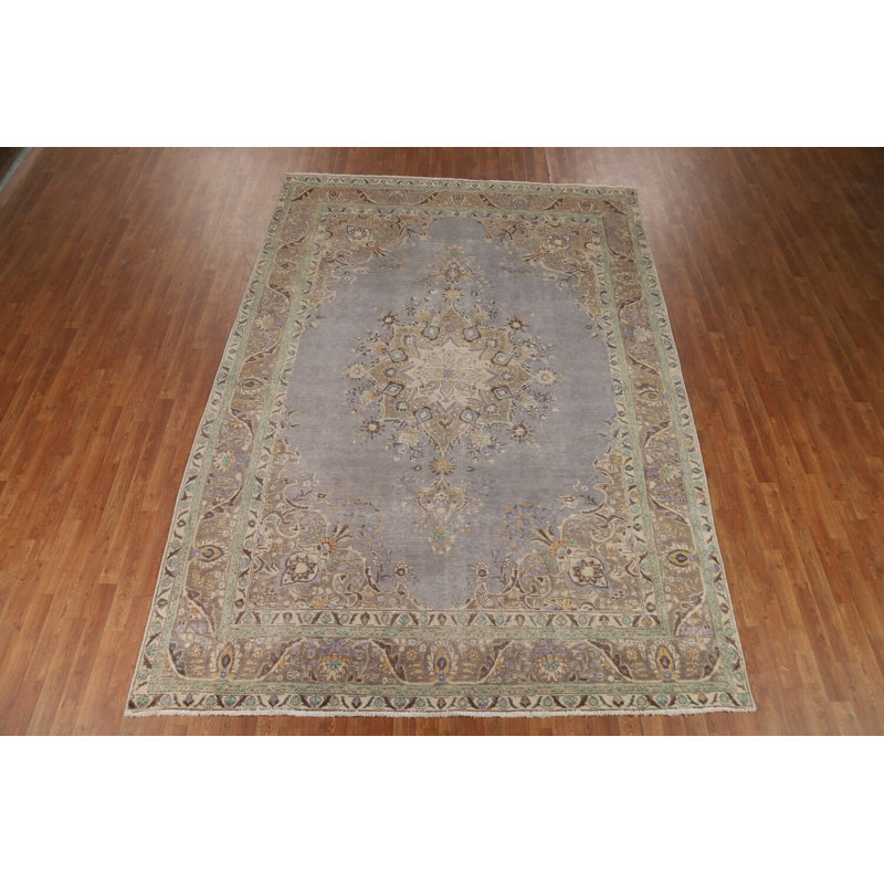 Tapis traditionnel en laine fait à la main gris 8 x 11