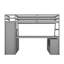 Lit mezzanine simple gris avec 7 tiroirs, 2 tablettes et un bureau. Bois de pin robuste et construction. Maisonnette. Pour plus de 6 ans. Aucun sommier requis. L 94,7 po x l 56,8 po x H 68,3 po. Matelas non inclus fermement-2028372666