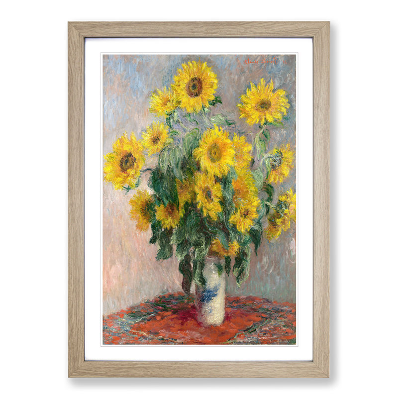Bouquet of Sunflowers by Claude Monet - Picture Frame Painting, Oak, 65cm H x 48cm W x 2cm D