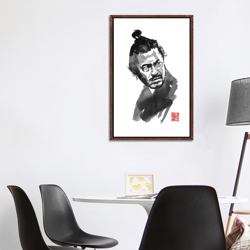 Toshiro the Samurai 1 Piece Painting on Canvas, 101.6 cm H x 66.04 cm W, Classic Brown Wood Framed