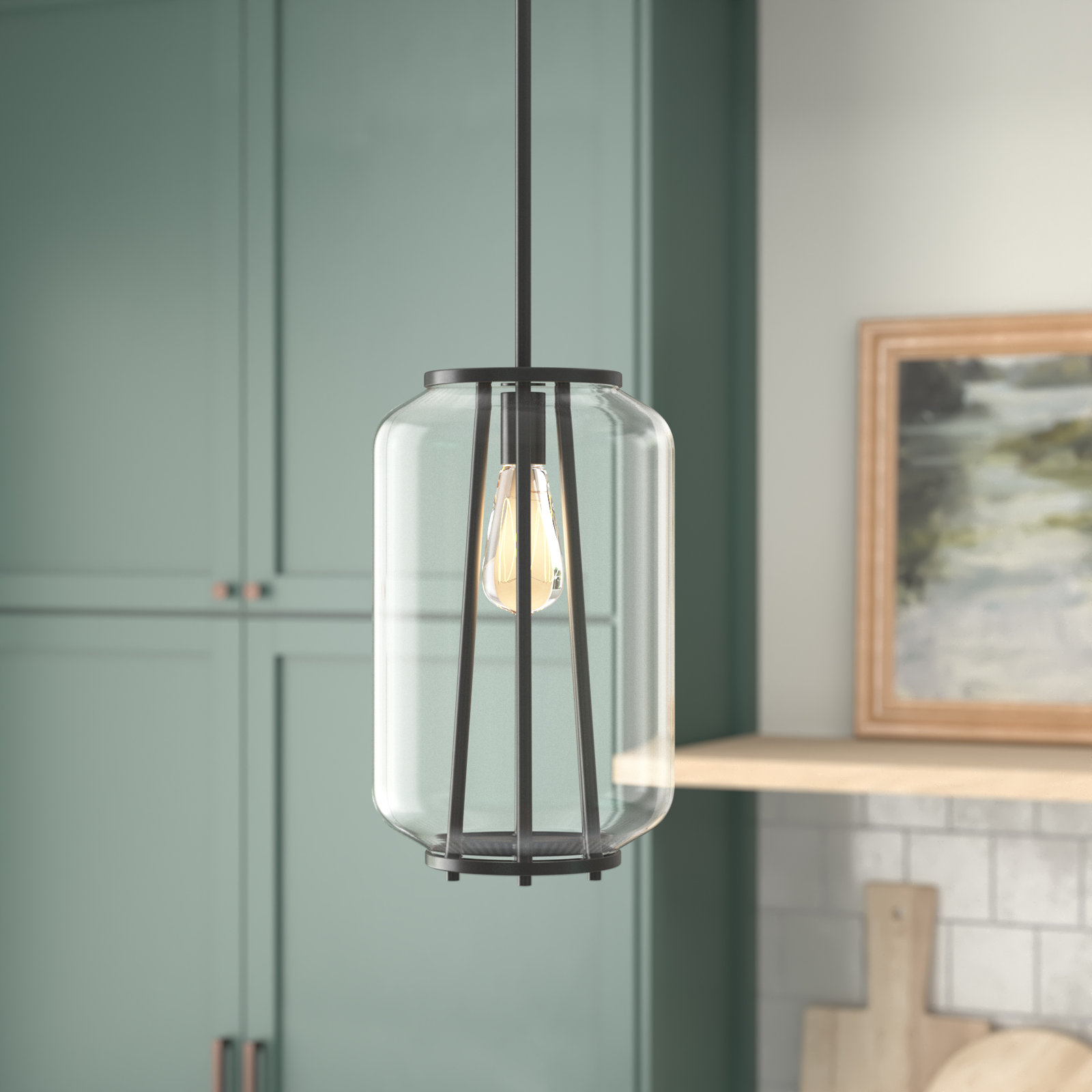 Bianca Single Light Glass Steel Dimmable Pendant, Midnight Black