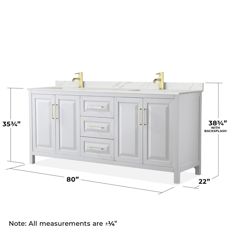 Daria 80'' W Vanity, Giotto Quartz, White, Brushed Gold