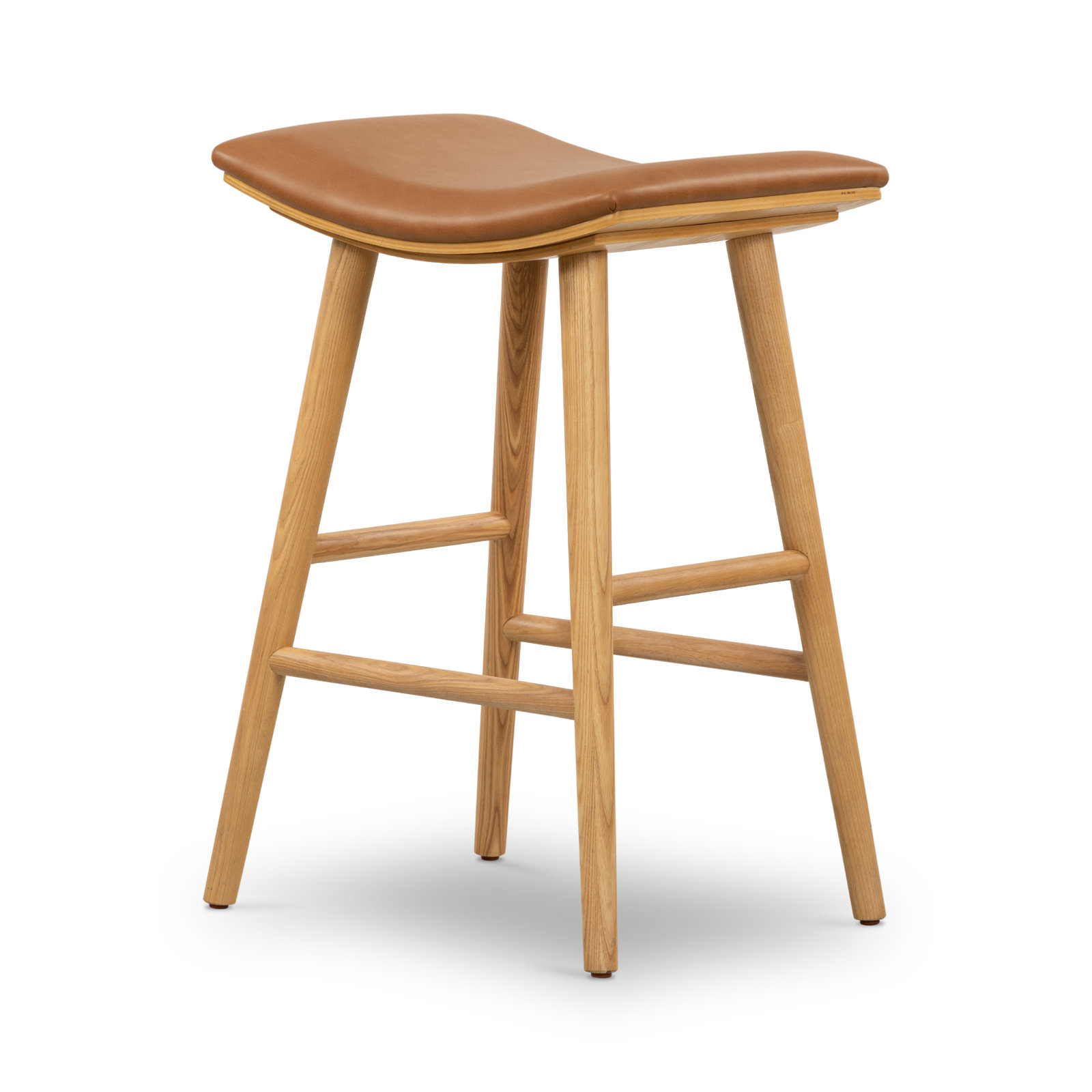 Schaeffer Solid Wood Stool, Counter Stool (26" Seat Height), Faux Leather - Sierra Butterscotch/Smoked Natural