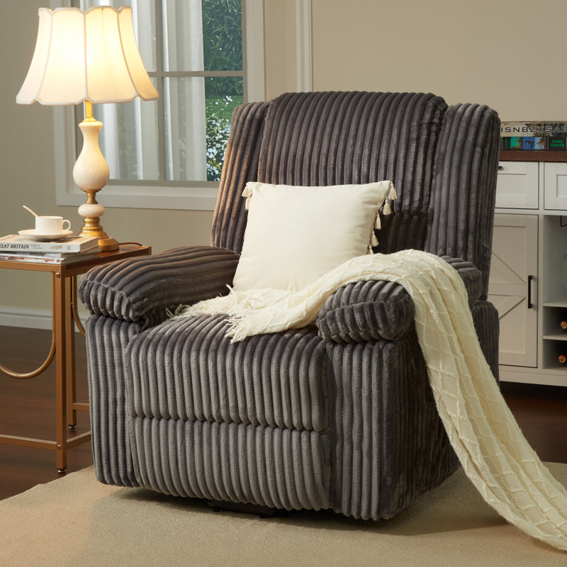 Corduroy Recliner Chair, Manual Recliner Sofa with Handle, Pillow Top Arms, Thick Padding, Side Pocket, Gray
