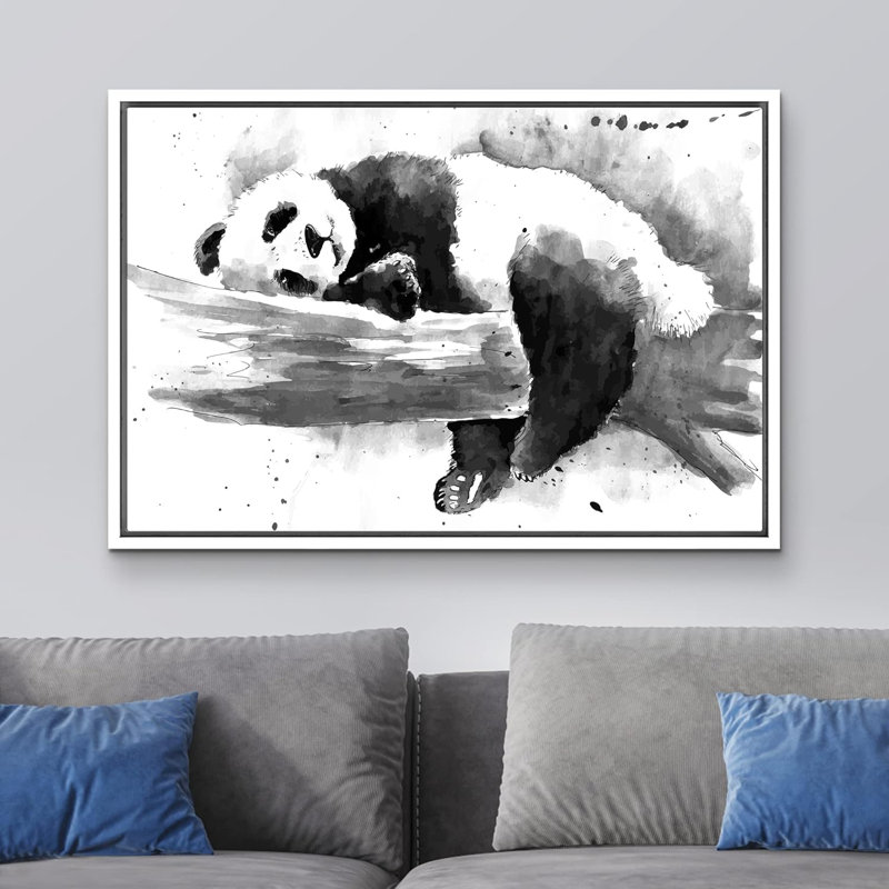 Animaux, aquarelle, explosion, noir et blanc, panda endormi, H 24 po x l 36 po, Blanc