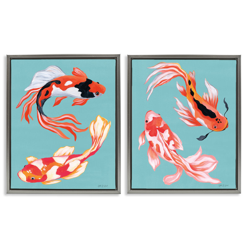 Ensemble de cadre flottant coloré 2 pièces Koi, Cadre flottant gris lustré, H 21 po x l 17 po