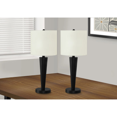 Lighting, ensemble de 2, H 24 po, lampe de table, port USB inclus, métal noir, abat-jour ivoire / crème, contemporain