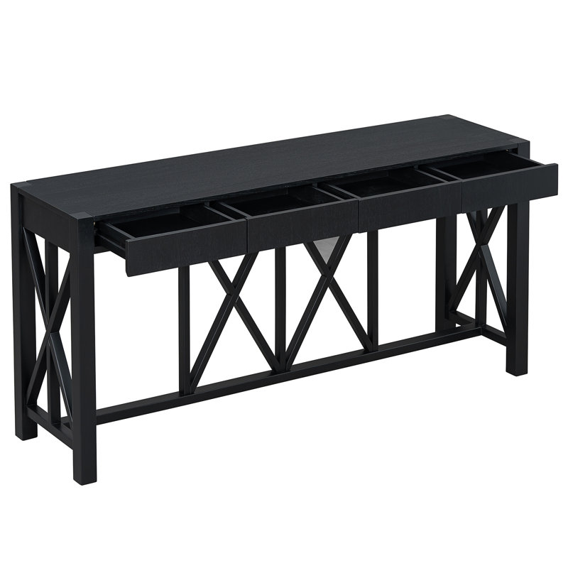 Console U_Style en placage d'acacia de 60 po avec 4 tiroirs spacieux, Noir