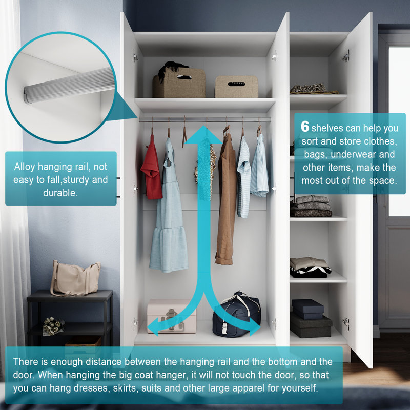 Shivom 3 Door Manufactured Wood Wardrobe, White