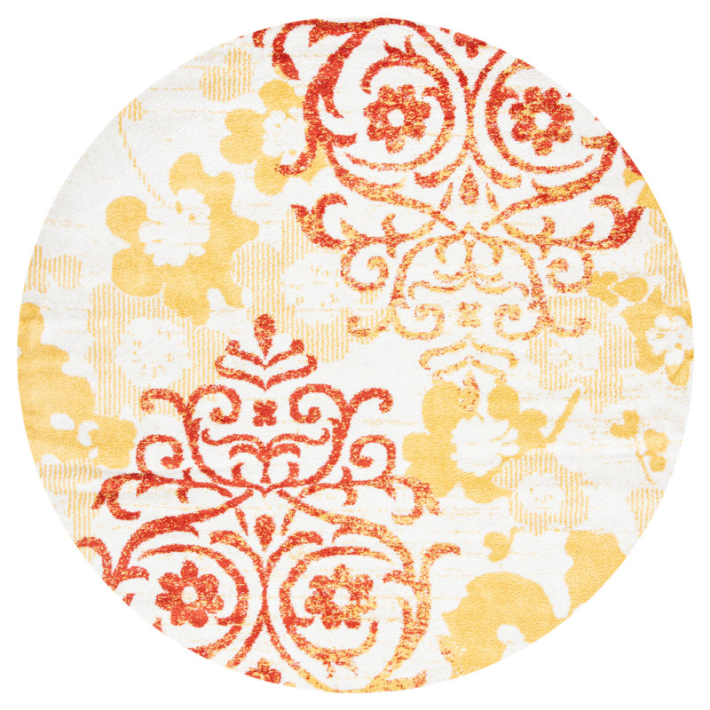 Tapis à motif floral Akshayen, Rond 6 pi 7 po