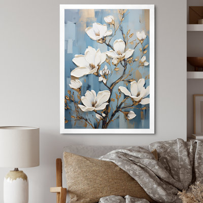 Mélodie blanche et bleue de Magnolias sur toile