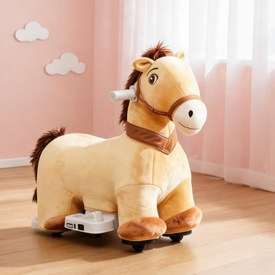 27,2 x 13,4 x 20,9 po Jouets pour bébé Ride-On avec polyester brun et plastique avec poney brun riche en peluche