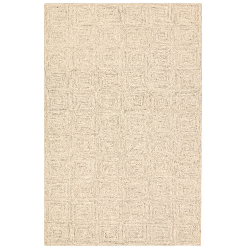 Tapis blanc en laine touffeté à la main Kafes, Rectangle 6 pi x 9 pi