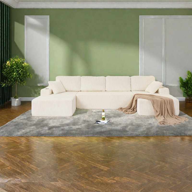 Canapés modulaires spacieux en velours côtelé, canapé en U moderne avec rangement