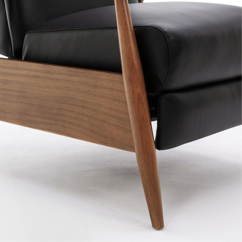 Fauteuil inclinable en cuir avec accoudoirs en bois Fremont - Noir