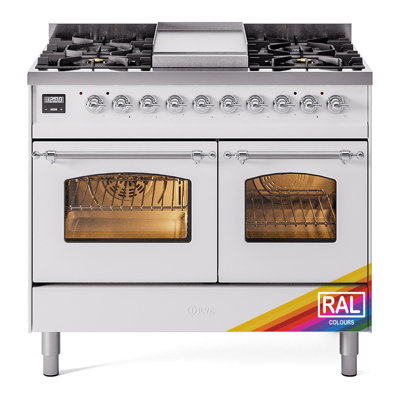 ILVE Nostalgie II Series 40 in. Dual Fuel Range with 6 Sealed Burners, Griddle (Liquid Propane, Glass Door)