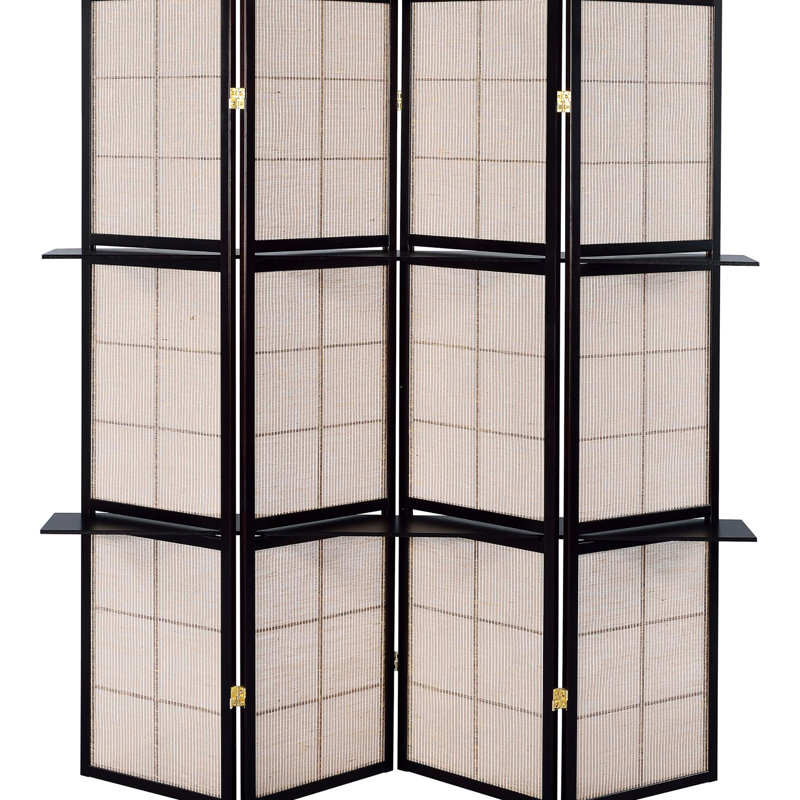 4 paravents avec cadre cappuccino et panneaux rayonnés brun clair pour des étagères fonctionnelles décoratives pratiques