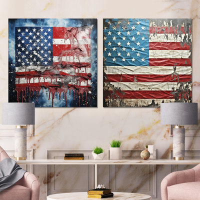 Vintage Liberty American Flag I - Flag Canvas Prints Set Of 2