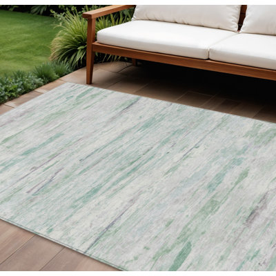 9' X 12' Artichoke Green And Ivory Abstract Washable Indoor Outdoor Area Rug
